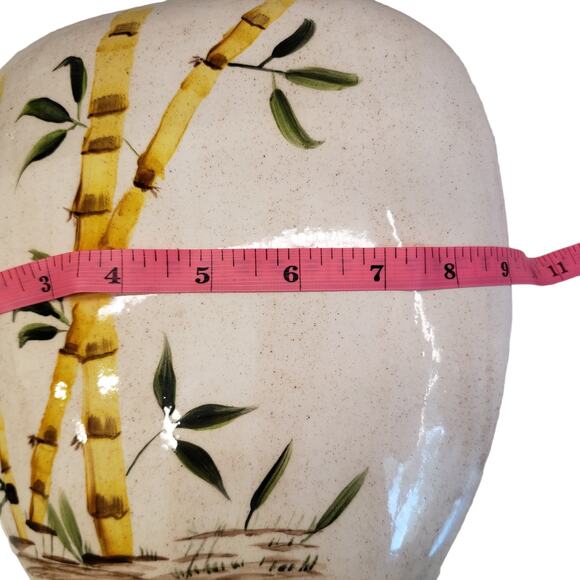Vintage Hand Painted Bamboo Vase Signed 1984 Rare Vintage Vase Clay Pottery - Picture 12 of 15